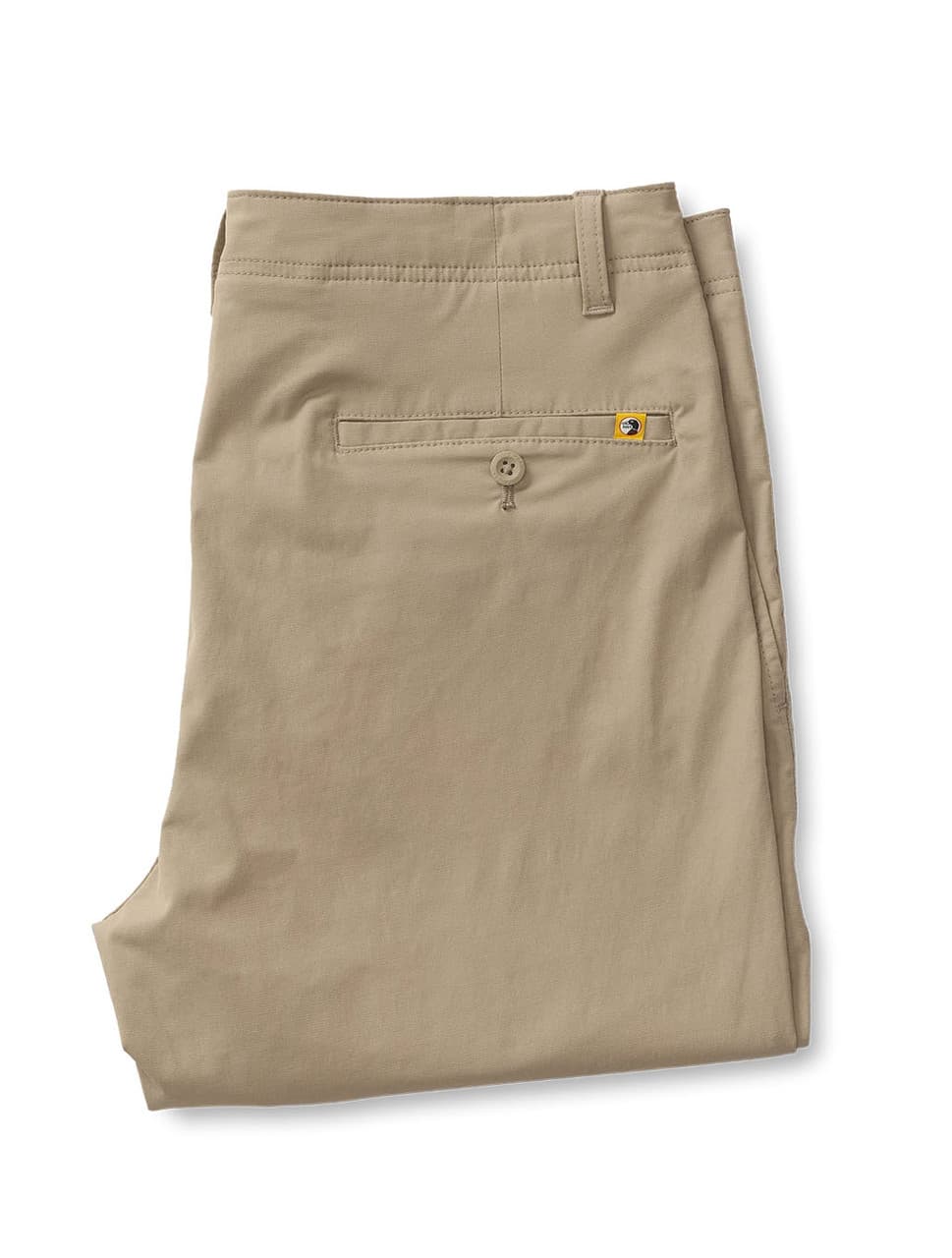 Folded khaki tapered chino with back pocket detail